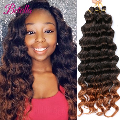 Afbeelding van Synthetische Dark Blonde Haaruitbreidingen met Watergolven - Gehaakte Vlechten in Ombre Kleur, 80 Gram per Bundel