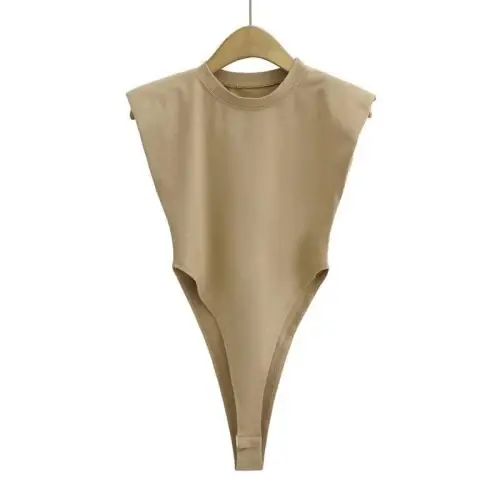 Image de Hauts Sexy femmes été une pièce moulante Body rembourré épaule Body noir sans manches corps costumes pour femmes blanc