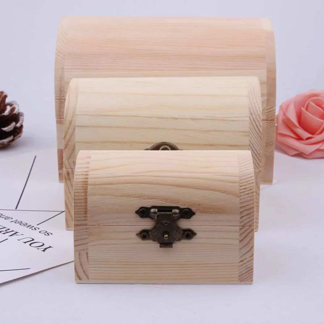 Imagen de Caja de Almacenamiento Artesanal con Bisagras Arqueadas de Madera Lisa para Joyas, Cosméticos y Objetos del Hogar - Diseño Elegante y Funcional