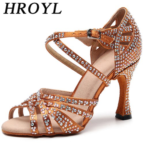 Immagine di Scarpe da Ballo Latino Donna in Raso di Seta Lucido con Strass e Tacchi Cubani – Eleganti e Stilose per Salsa e Danze Latine
