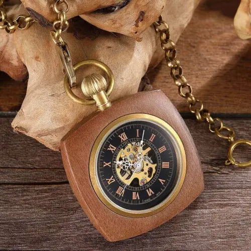 Image de Montre de Poche en Bois Mécanique - Élégance Vintage
