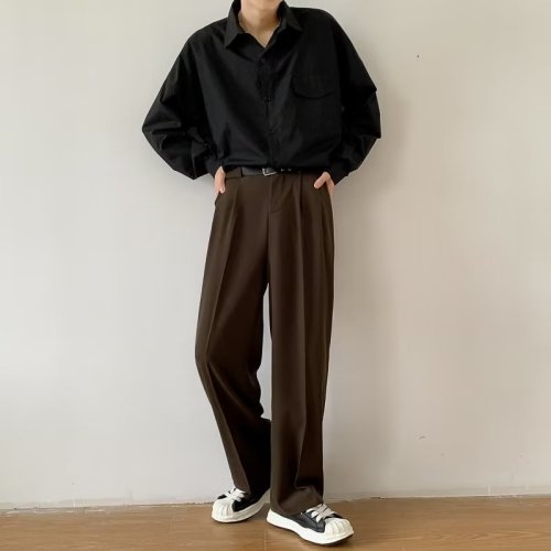 Image of Men's Slim Fit Brown Black Dress Pants – Korean-Style Formal & Casual Straight Trousers for Office and Social Events