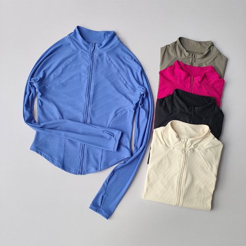 Imagen de Chaqueta Deportiva Ajustada para Mujer con Cremallera, Ropa de Yoga y Fitness Elástica de Secado Rápido para Actividades al Aire Libre, Correr y Otoño
