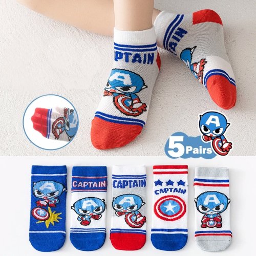 Imagen de 5 pares de calcetines para niños Spider-Man calcetines cortos para niños Iron Man Capitán América di...