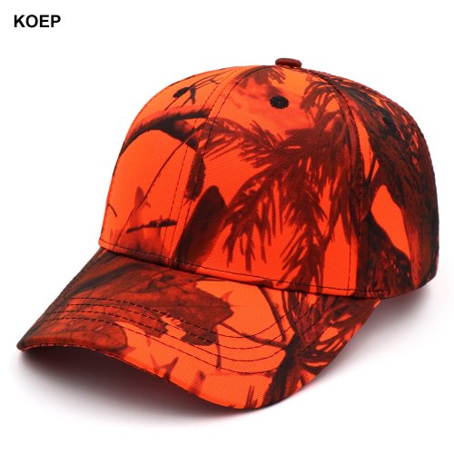 Zdjęcie Czapka z daszkiem typu snapback w kolorze pomarańczowy kamuflaż, wykonana z bawełny – idealna do wyjazdów na przyrodę, rybactwa i polowania