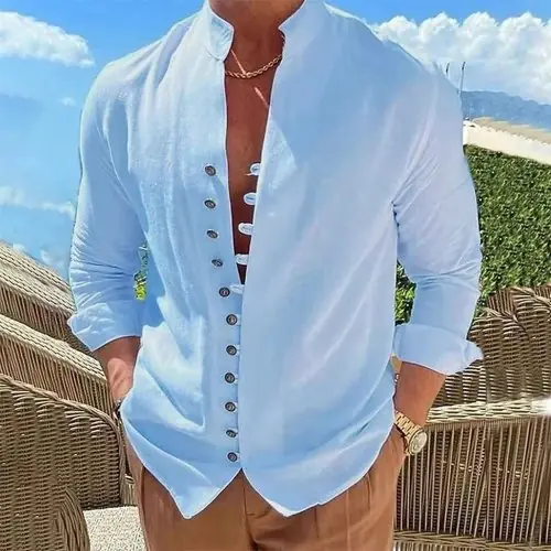 Image de Chemise Homme Coton Lin - Style Décontracté Grande Taille
