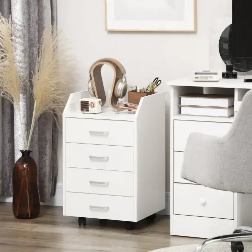 Image de Meuble de bureau blanc 4 tiroirs 40x36x65 cm