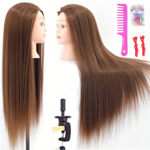 Imagen de Cabeza de Maniquí con Pelo Sintético para Entrenamiento de Peluquería