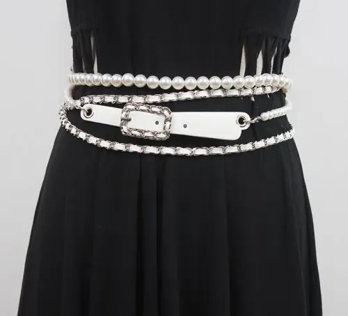 Image de Ceinture de Mode en Cuir PU avec Chaîne et Perles