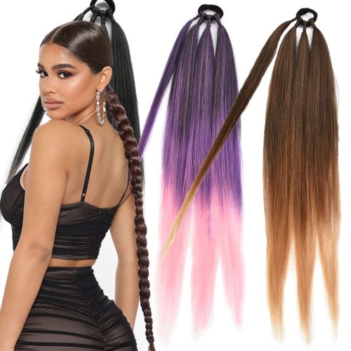 Image de Extensions de Queue de Cheval Tresses Boxe 26'' - Ombre Noir Marron Gris