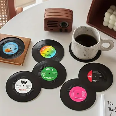 Image de Fonds de Tasse Vinyle Vintage - Lot de 6