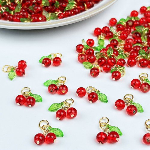 Image de Breloques Cerise Rouge - 10 Pendentifs Fruits Rouges en Verre