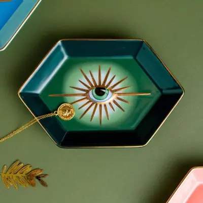 Image de Plateau Décoratif Hexagonal en Céramique Colorée