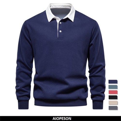 Immagine di Felpa da Uomo con Collo a Polo Autunnale in Cotone di Qualità – Design Moderno e Casual per Look Urbano