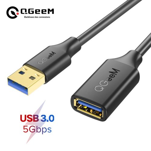 Image of Qgeem USB 3.0 Extension Cable – High-Speed Male to Female USB Data Cord for PC, Laptop, Smart TV, PS4, Xbox, SSD, and More