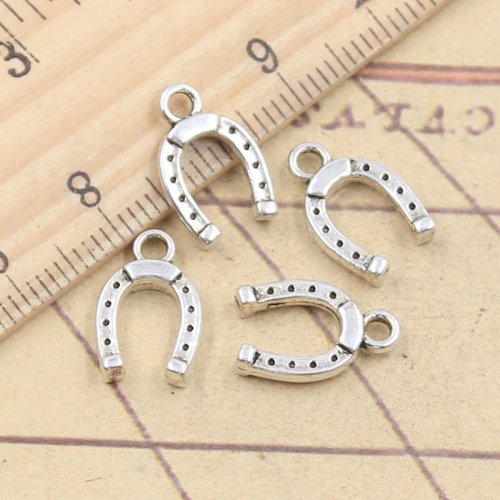 Afbeelding van 30 stuks geluksbrengende hufeisen amuletten in Tibetaans zilverkleur, 14x9mm, voor het maken van sieraden en DIY handgemaakte accessoires