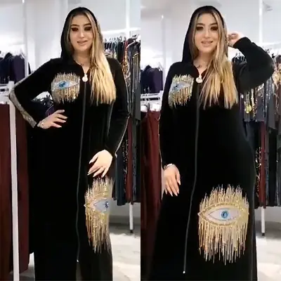 Image de Robe Musulmane à Capuche Velours Diamant - Style Coréen Décontracté
