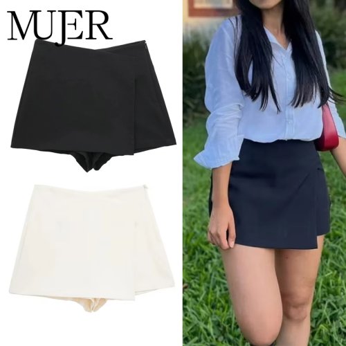Asymmetrischer Skort für Frauen – Schwarzer High-Waist Mini-Rock mit Shorts, Casual Bermuda-Shorts für den Sommer