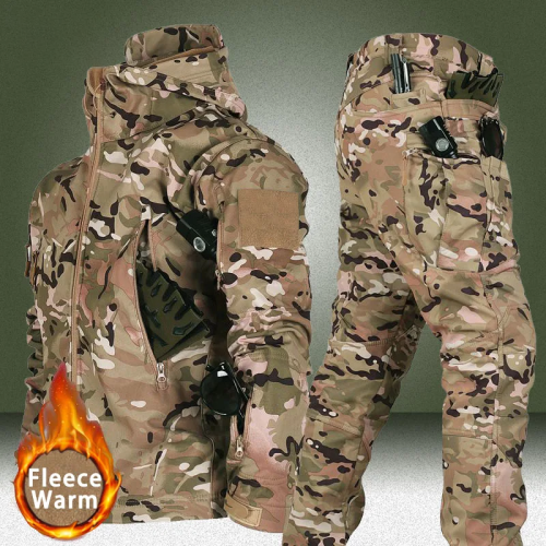 Image of Men's Winter & Autumn Fleece Jacket Set – Tactical Waterproof Outdoor Gear for Fishing, Hiking, Camping, and Hunting with Thermal Pants