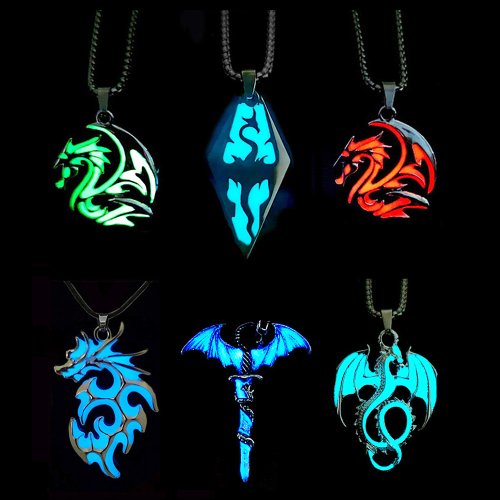 Image of Glowing Dragon Pendant Necklace with Luminous Alloy Chain – Hip Hop Rock Style Stainless Steel Glow-in-the-Dark Jewelry for Night Dance and Fashion Statements