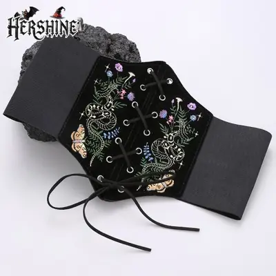 Image de Ceinture Vintage Brodée Serpent & Papillon - Style Gothique Y2K