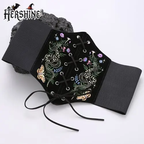 Image de Ceinture Vintage Brodée Serpent & Papillon - Style Gothique Y2K