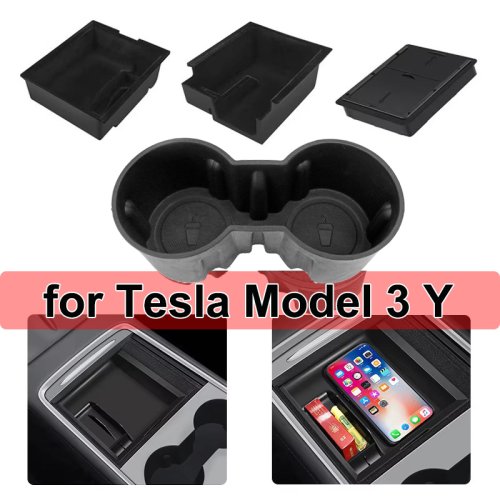 Afbeelding van Tesla Model Y Middenconsole Organisatiebox met Verborgen Opbergruimte, Armsteun, Bekerhouder en Lade – Auto Interieur Accessoire