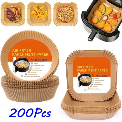 Zdjęcie Papier do pieczenia frytownicy powietrznej – okrągłe, nieprzywierające wkładki papierowe w opakowaniu 50, 100 lub 200 sztuk – idealne akcesoria kuchenne do zdrowego gotowania
