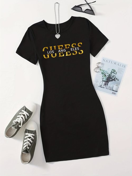 Image of Summer Women's Los Angeles Printed Slim Fit T-Shirt & Mini Skirt Set - Casual Sexy Hip-Hugging Outfit