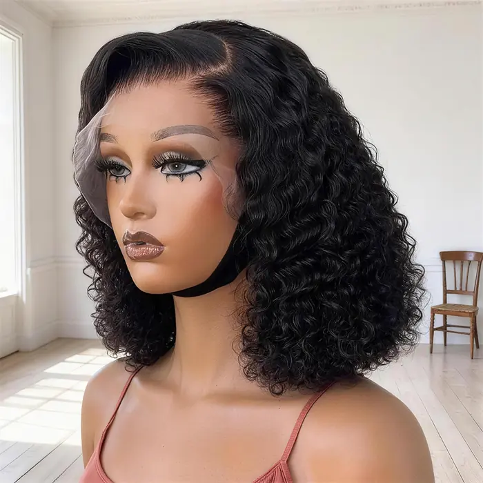 Image de Perruque Bob Ondulée 100% Cheveux Humains Dentelle Frontale 13x4