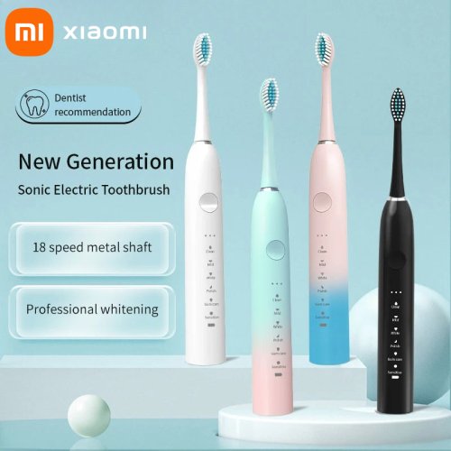 Zdjęcie Elektryczna szczoteczka do zębów Xiaomi – 6 trybów czyszczenia, miękkie włosie, ładowanie USB, wodoodporna, idealna dla dorosłych i par