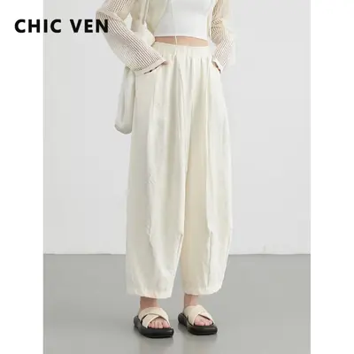 Pantalon Blanc Taille Haute Plissé Femme - Été 2025