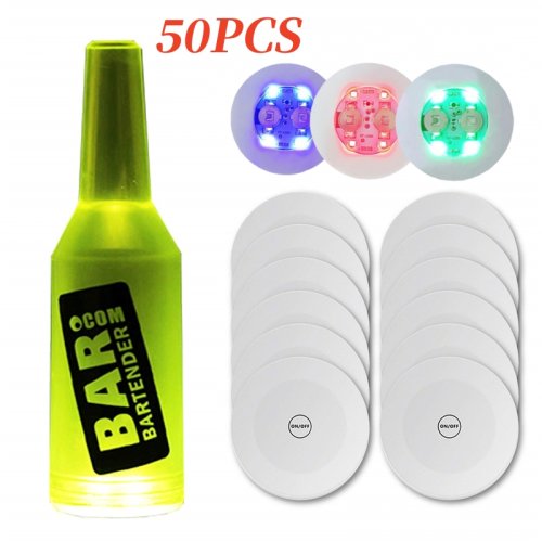 Immagine di Luci LED Colorate per Bottiglie di Vino – Adesivi Sottobicchiere con Effetto Incandescente per Bar, Feste e Matrimoni