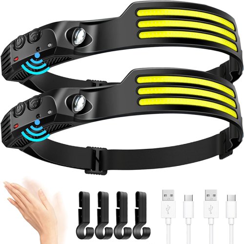 Imagen de Linterna Frontal LED COB Recargable con Batería Integrada, Lámpara de Cabeza con Sensor de Movimiento para Pesca, Acampada y Actividades al Aire Libre