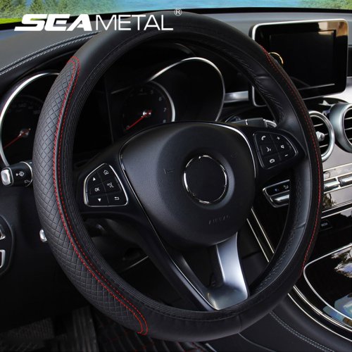 Image of Premium Universal Microfiber Leather Steering Wheel Cover, 37-39cm Anti-Slip Breathable Design for Enhanced Grip and Comfort