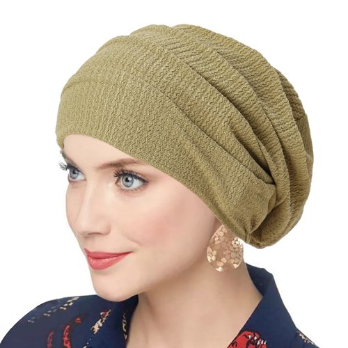 Imagen de Turbante Hijab de Color Sólido Arrugado para Mujer – Gorro Indio Elástico y Suave, Pañuelo para la Cabeza Ideal para Quimioterapia y Estilo Musulmán