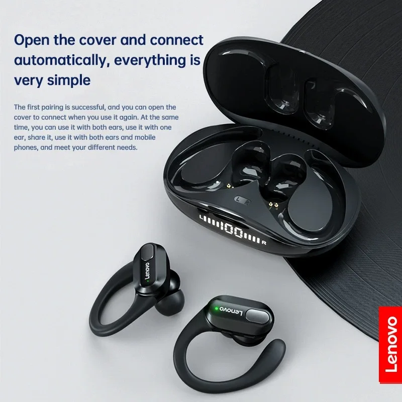 Zdjęcie Bezprzewodowe słuchawki Lenovo XT80 z Bluetooth 5.3, True Wireless, mikrofonem, redukcją szumów i zaczepami na uszy – wodoodporne i komfortowe słuchawki do codziennego użytku