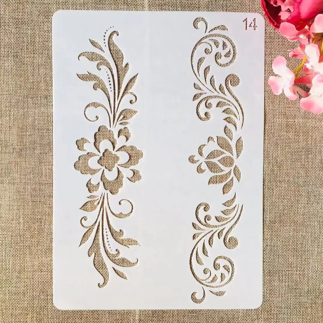 Image of A4 Flower and Leaves Edge Layering Stencil for DIY Scrapbooking, Painting, Coloring, and Embossing Crafts