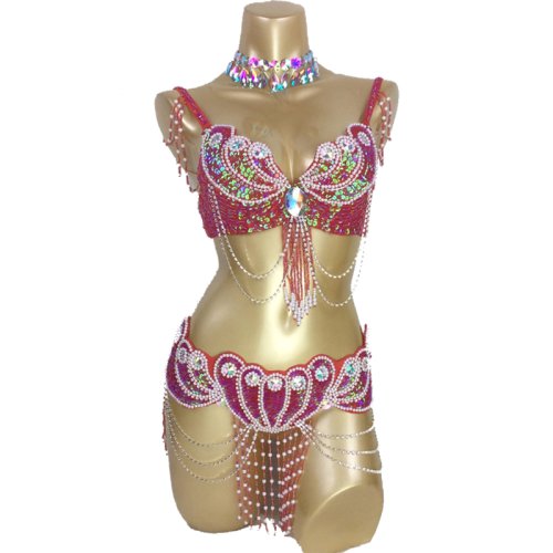 Afbeelding van Elegante Buikdans Kostuum voor Vrouwen - Sexy Kralen Beha met Riem Set, Perfect voor Carnaval, Podium of Feest