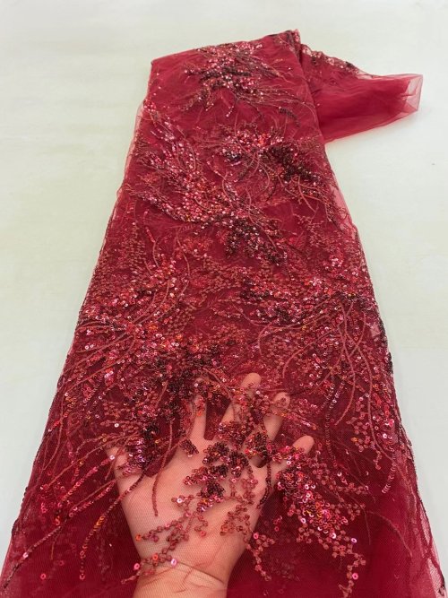 Bild von Afrikanischer französischer Pailletten-Spitzenstoff, hochwertiger Tüll mit Stickerei, 5 Meter – elegantes Kleidungsmaterial für Partys und Hochzeiten