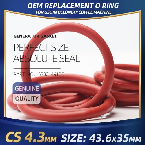 Imagen de Junta tórica de silicona CS4.3mm para café DeLonghi, 43,6x35x4,3mm, 10 Uds., junta tórica VMQ, espesor del sello 4,3mm, junta tórica de goma roja