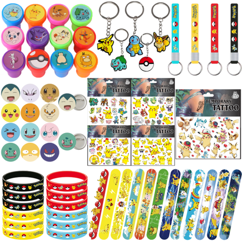 Imagen de Suministros para fiesta de cumpleaños con tema de Pokemon Pikachu, regalos, pegatinas, pulseras de bofetada, sellos, bolsas de regalos, rellenos, decoración de fiesta