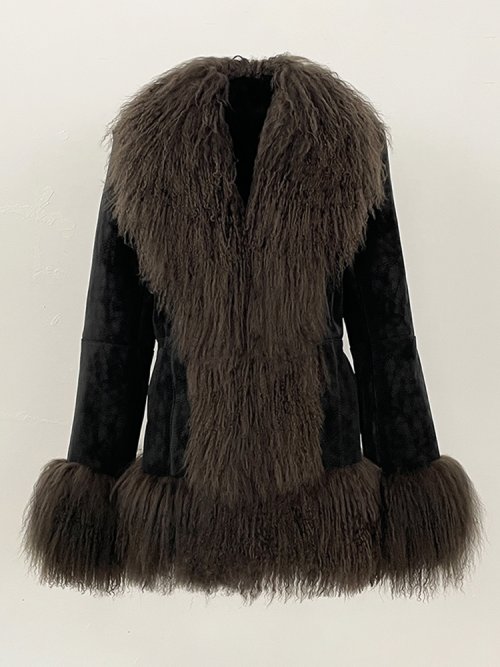 Image of Luxurious Natural Mongolian Sheep Fur Winter Coat for Women – Real Rabbit Fur Trimmed Fashion Overcoat, 2025 New Arrival