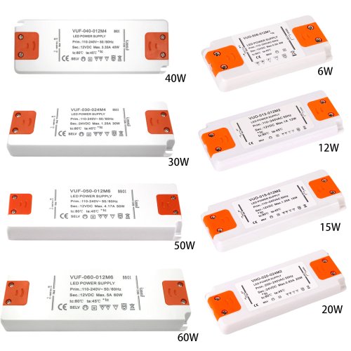 Bild von Ultra-dünner LED-Netzteil-Transformator 12V/24V, 6W bis 60W, für LED-Streifen, kompatibel mit 110V, 220V und 230V, hocheffizienter LED-Treiber für Innen- und Außenbeleuchtung