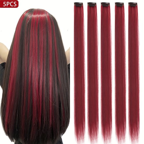 Image de Extensions Cheveux Longs Raides - 5 Pièces Synthétiques