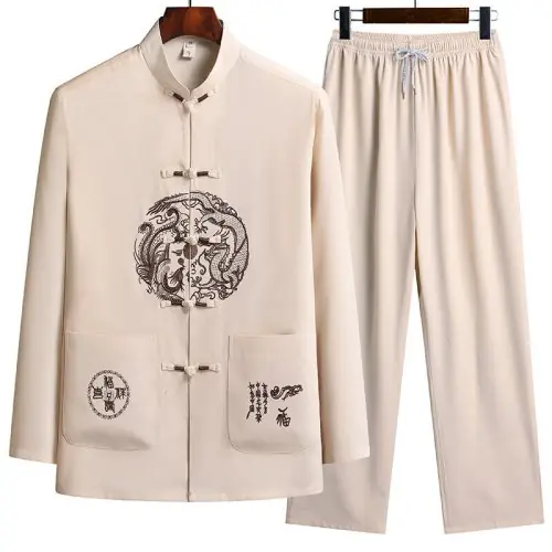 Image de Ensemble Chinois Homme - Chemise & Pantalon Imprimé 100% Coton
