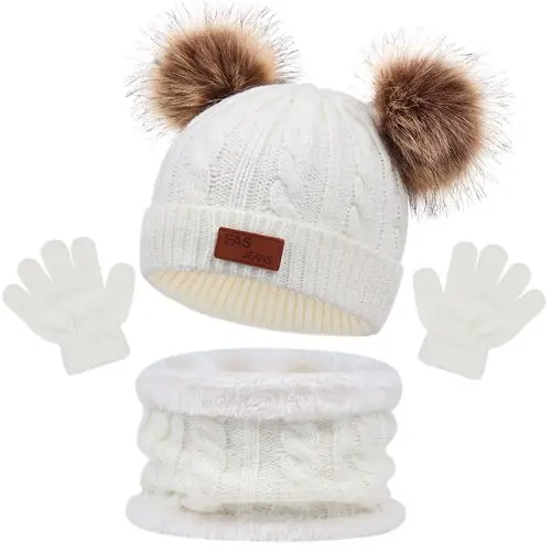 Image de Ensemble Hiver Bébé - Chapeau, Écharpe & Gants Tricotés