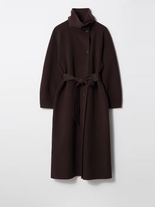 Imagen de Abrigo largo de tweed con cuello alto para mujer, diseño elegante de una sola botonadura con solapa amplia y cinturón incluido, moda otoño-invierno 2025