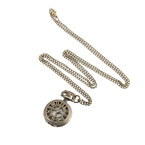 Imagen de Reloj pequeño de bolsillo Vintage para hombres, reloj de cuarzo Steampunk con cadena, collar de cubi...