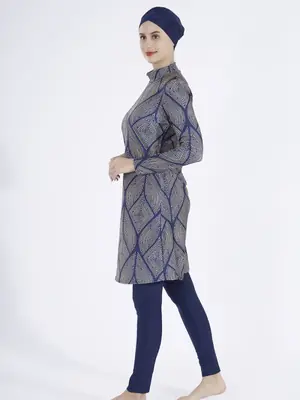Image de Burkini Modeste à Fleurs - Maillot de Bain Islamique 3/4 Pièces